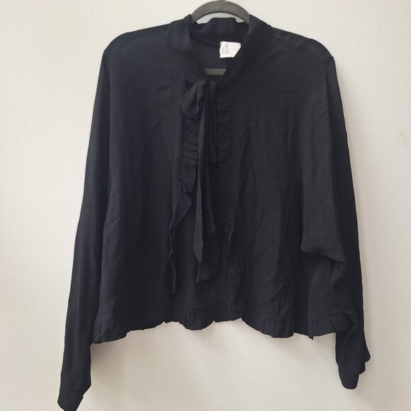 LOOK Chic Sheer Black Ruffle Tie-Front Lightweight Jacket - Picture 1 of 6